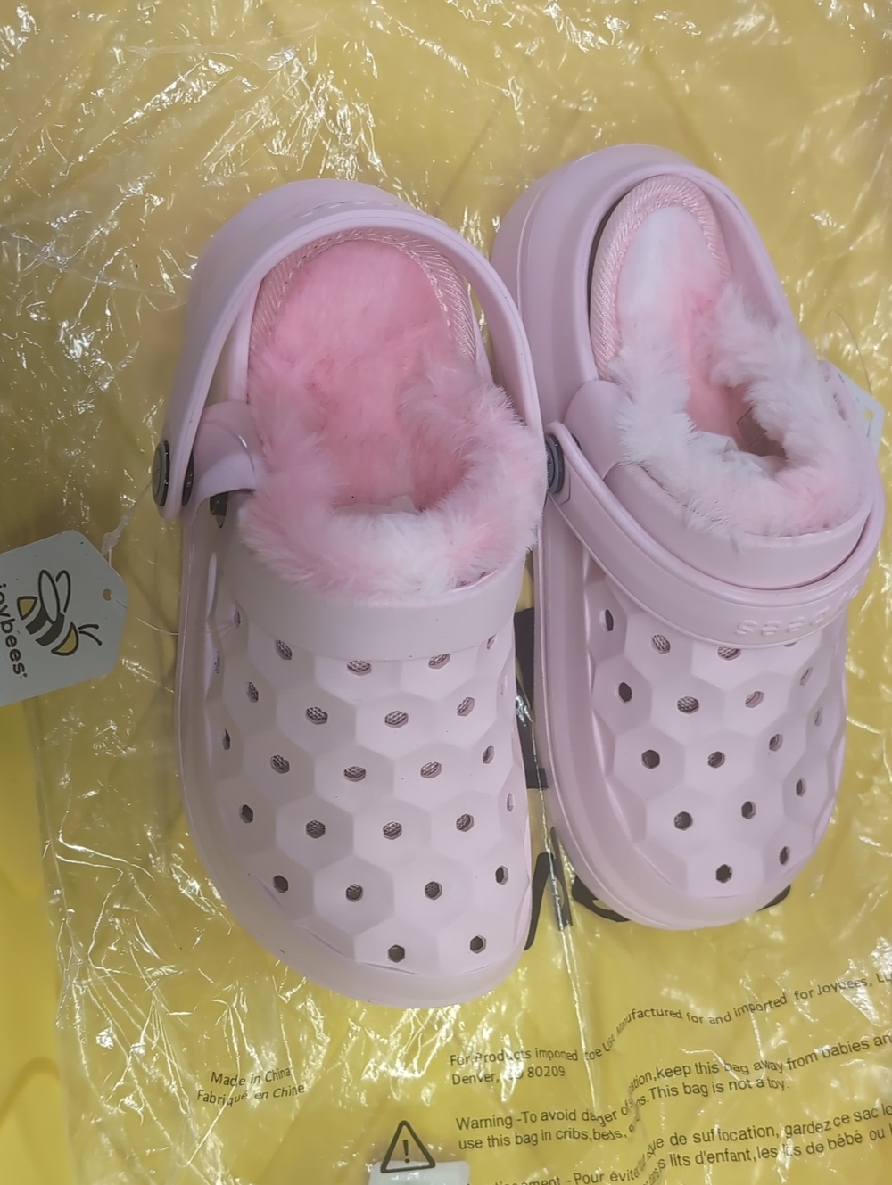 Kids Pink Faux-Fur Lined Slip-On Clog Slippers